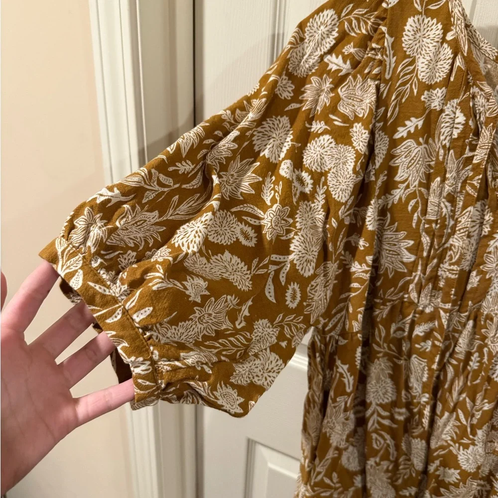Mustard Floral V-Neck Boho Dress - Picture 3 of 5